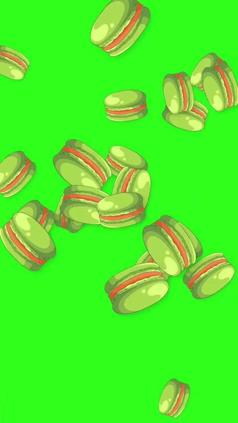 Animated Green Macarons Falling Against a Bright Green Background Stock Footage 345117864