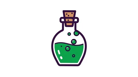 Animated green magic potion flask 2D animation for gaming UI or science edu.. 스톡 동영상 342094788