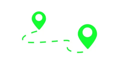 Animated green map location pins connected by dotted path on white background Stock Footage 339661448