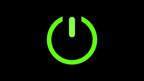 Animated green neon power button with click effect on black background. Seamless Stock Footage 333845330