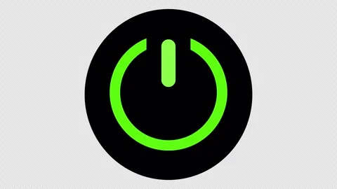 Animated green neon power button with click effect on black background. Seamless Stock Footage 333850514