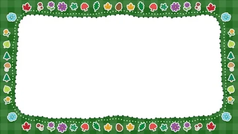Animated Green Plaid Border Loop with Cute Hand Drawn Nature Icons Stock Footage 345300914
