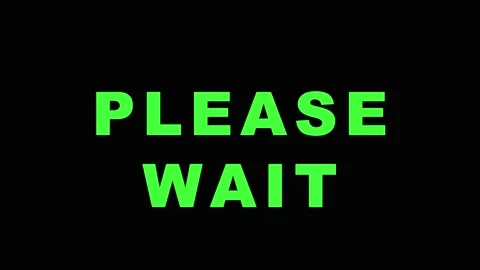 Animated green PLEASE WAIT text with glitch effect during digital loading s.. Video stock 343414433