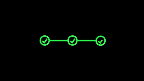 Animated green progress bar with three checkmarks for task completion and ui Video stock 334455964