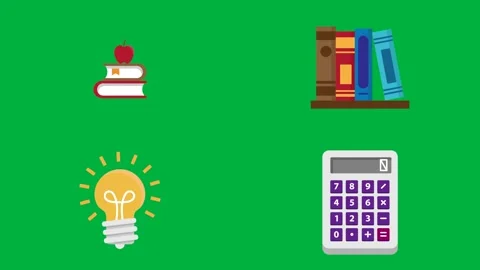 Animated green screen cartoon with stamp bookshelf calculator. Stock Footage 310122771