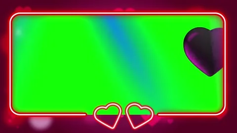 Animated green screen frames featuring floating purple hearts and glowing red Stock Footage 345334501