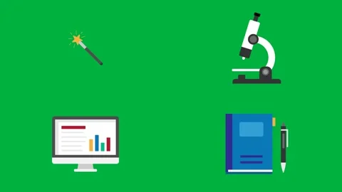 Animated green screen with pencil microscope book and folder 2d character. Stock Footage 310122761
