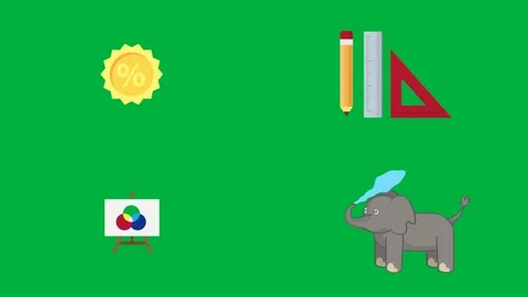 Animated green screen with ruler triangle elephant and pencil 2d character. Stock Footage 310122766