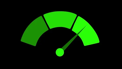 Animated green speedometer indicator displaying data and measuring progress Stock Footage 338182331