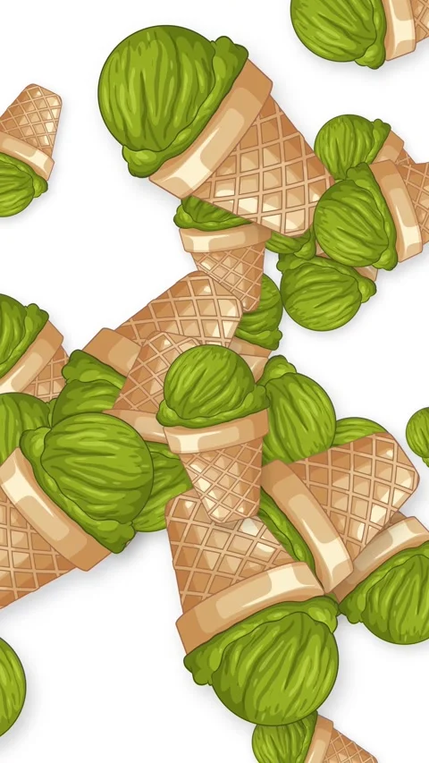 Animated Green Tea Ice Cream Cones Falling on White Background Stock Footage 346274537