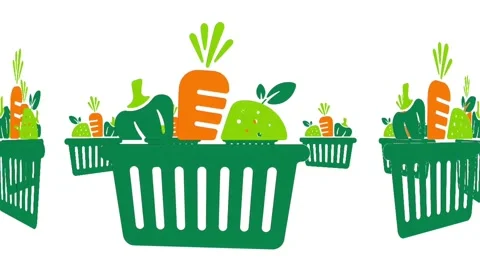 Animated Grocery Basket with Fresh Organic Vegetables on White Background Stock Footage 337359953