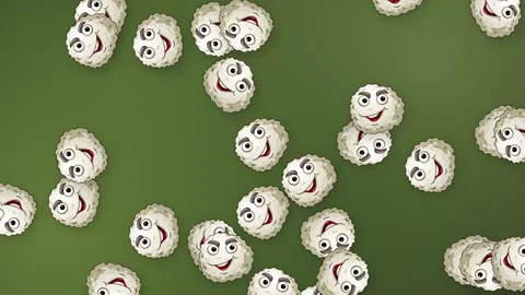 Animated Group of Falling Cartoon Microbe Characters on Green Background Stock Footage 342315605