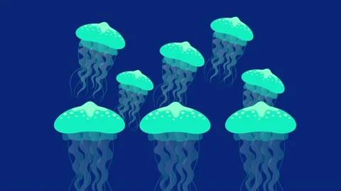 Animated group of jellyfish on a blue background. Stock Footage 147057788