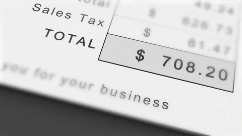 Animated growing invoice total in dollars, including sales tax. Costs grow Video stock 118583035