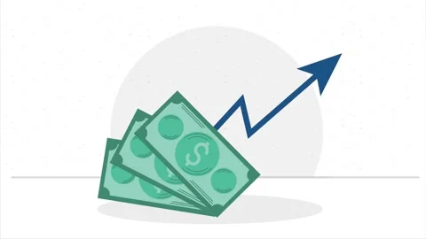 Animated growing money stack with rising arrow graph representing financial.. Stock Footage 339269241