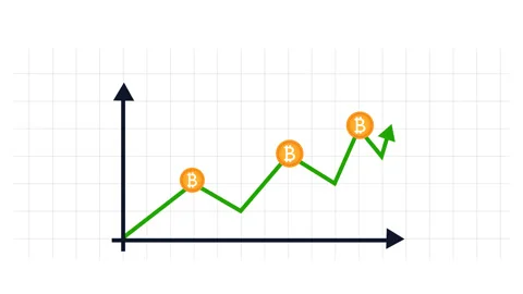 Animated growth chart showing rising cryptocurrency value over time Stock Footage 333645485