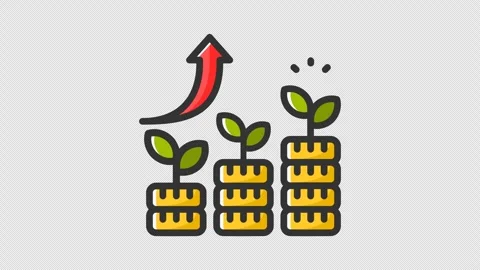 Animated growth with graph, coin stack and a money plant growing out of it Stock Footage 265473693