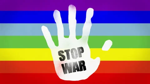 Animated grunge hand icon with stop war lettering. Stock Footage 196797737