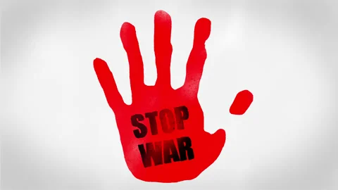Animated grunge hand icon with stop war lettering. Stock Footage 196797799
