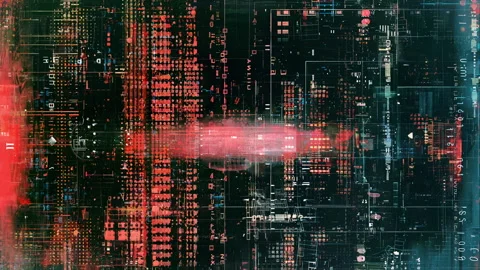 Animated Grunge Texture Overlay Digital Glitch Cyberpunk Interface Background Stock Footage 264131980
