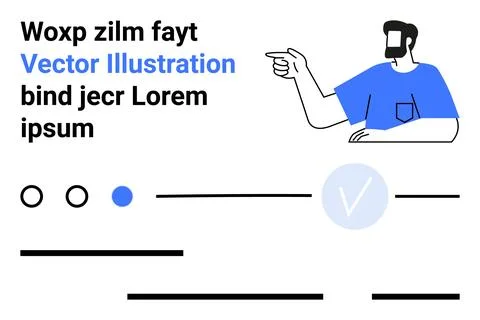 Animated Guide with Man Pointing, Text Elements, and Checkmark 스톡 일러스트