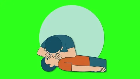 Animated Guide to Rescue Breaths in CPR on Green Background Stock Footage 324432054