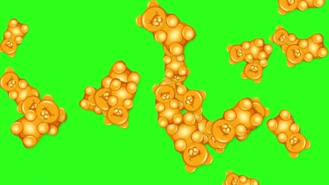 Animated Gummy Bear Candy Falling Against a Green Screen Background Stock Footage 344843438