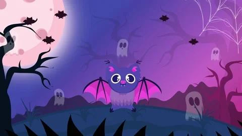 Animated halloween background with bat to place advertising text and has ghos Stock Footage 217587166