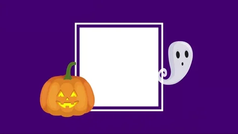 Animated halloween background featuring a carved pumpkin and a friendly gho.. 스톡 동영상 339048867