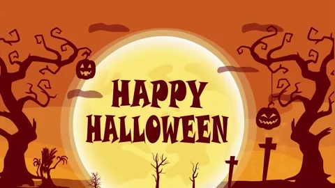 Animated Halloween Background with Happy Halloween Text Stock Footage 242512486