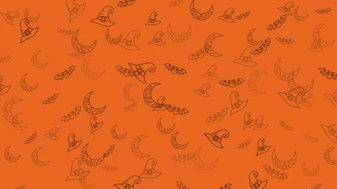 Animated Halloween Doodle Pattern with Witch Hats and Moons. Stock Footage 319246462