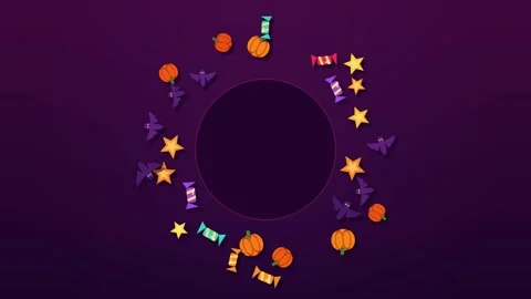 Animated Halloween elements rotating around a central copy space Stock Footage 344328043