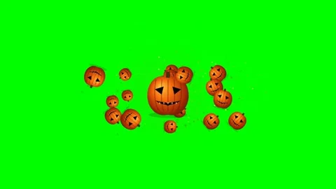 Animated Halloween Pumpkins Floating on Green Screen Background Stock Footage 344513914