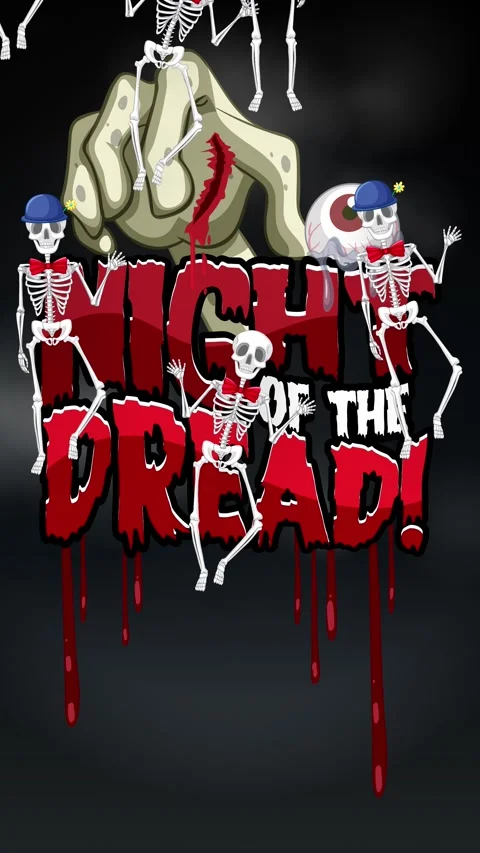 Animated Halloween Vertical Background with Falling Skeletons and Horror Text Stock Footage 342314108