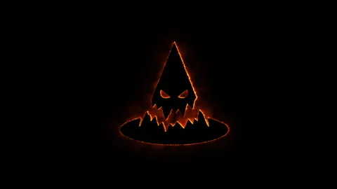 Animated halloween wizard hat glowing with orange fire energy against black.. Stock Footage 339072974