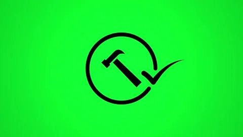 Animated hammer icon appearing with checkmark on green screen, indicating s.. Stock Footage 346498078