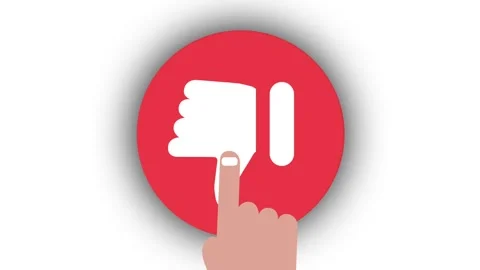 Animated hand cursor clicks a red "thumbs down" dislike button. Stock Footage 319663912