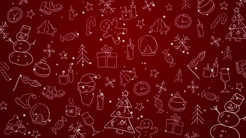 Animated hand drawn brush stroke Christmas icon pattern. Marker doodle in white  Stock Footage 296242963
