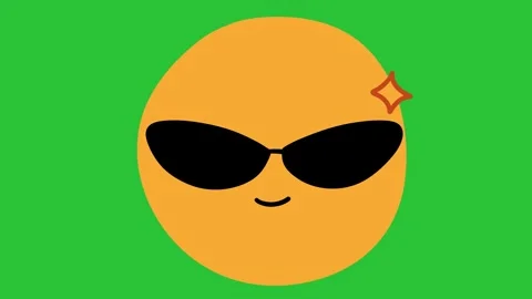 Animated Hand Drawn Cool Sunglasses Emoji Face Green Screen Overlay Vídeo Stock 340532135