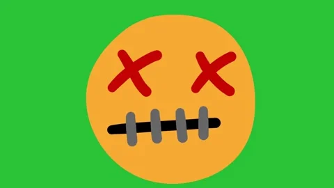 Animated Hand Drawn Dead Cross Eyes Stitched Mouth Emoji Face Green Screen Stockbeeldmateriaal 340532129
