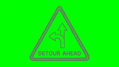 Animated Hand-Drawn Detour Ahead Sign with Flickering Light on Green Screen Stock Footage 338201845
