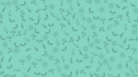 Animated hand drawn floral leaf pattern on teal background looping seamless.. Stock Footage 335943096