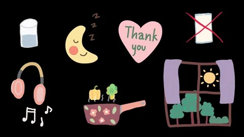 Animated hand-drawn icons representing self-care and wellness activities Stock Footage 313112628