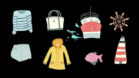 Animated hand-drawn nautical items Stock Footage 316217337