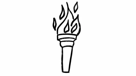 Animated hand drawn Olympic torch with a fiery flame in monochrome scribble stop Stock Footage 275662432
