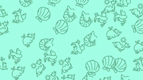 Animated Hand-Drawn Seafood Pattern with Shrimp, Crabs, and Shells Floating.. Stock Footage 318941166