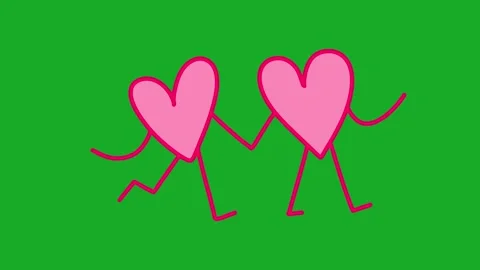 Animated Hand Drawn Walking Heart Characters Green Screen Overlay Видео 340531940