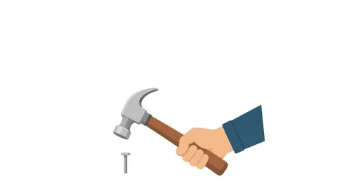 Animated hand hitting nail with hammer loop on green screen and white backg.. Stock Footage 340382650