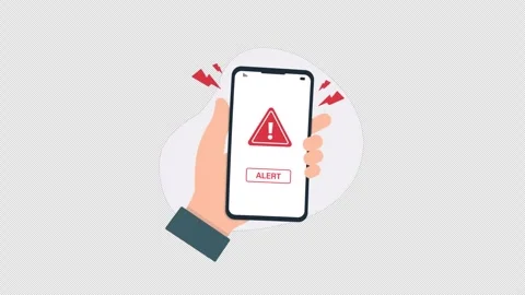 Animated Hand Holding Phone with Warning Sign. Alert Concept Video - Transparent 스톡 동영상 337238176