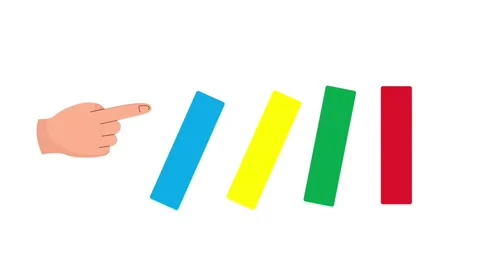 Animated hand pushing domino blocks chain reaction Video stock 342031305